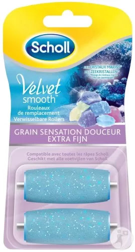 Scholl Velvet Smooth Extra Fijn Rollers 2 Stuks met Zeekristallen - Voor Harde Huid, Vervangbare Navullingen voor Gladde Voeten