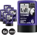 Schwarzkopf Taft Titane Ultimate Hold Haargel, 6 x 250 ml – 24h titaansterke hold, vochtbestendig, plakt niet, gemakkelijk uitwasbaar