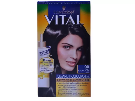 Schwarzkopf Vital Colors 90 Zwart Haarverf - Voordeel Pakket met 2-fasen Ontwikkelmulsie voor Lichtblond tot Donkerblond Haar