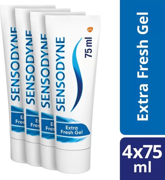 Sensodyne Extra Fresh Gel Tandpasta - 4x75ml voor Gevoelige Tanden, Langdurige Bescherming & Frisse Mintsmaak, Fluoride Versterkt