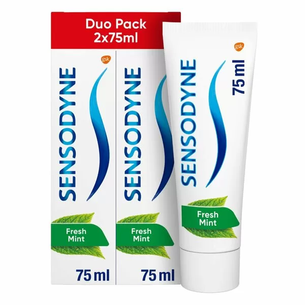 Sensodyne Fresh Mint Tandpasta Duo Pack - 2 x 75 ml voor Gevoelige Tanden, Klinisch Bewezen Bescherming en Frisse Smaak