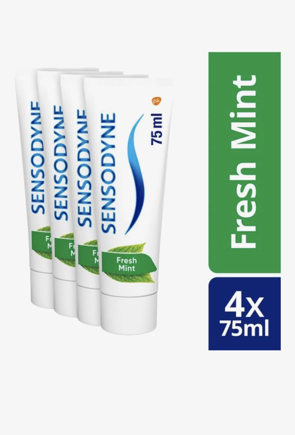 Sensodyne Fresh Mint Tandpasta Voordeelverpakking 4x75ml - Bescherming voor Gevoelige Tanden, Fluoride, Verfrissende Muntsmaak