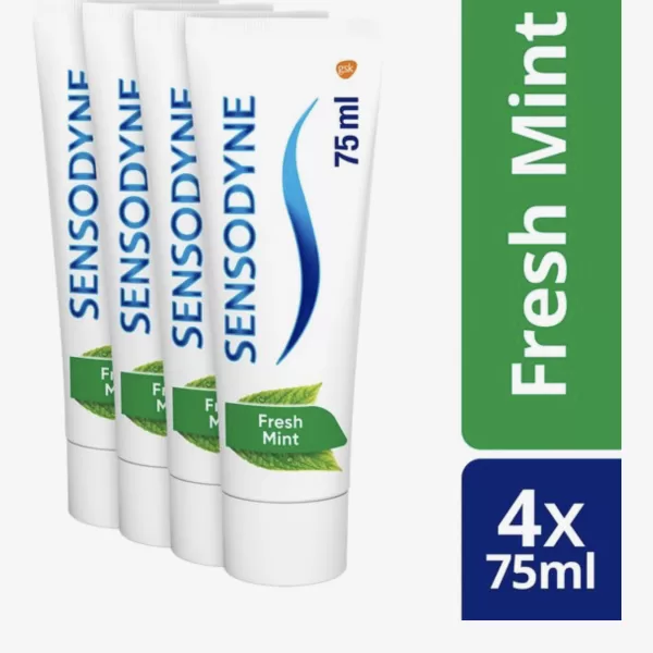 Sensodyne Fresh Mint Tandpasta Voordeelverpakking 4x75ml - Bescherming voor Gevoelige Tanden, Fluoride, Verfrissende Muntsmaak