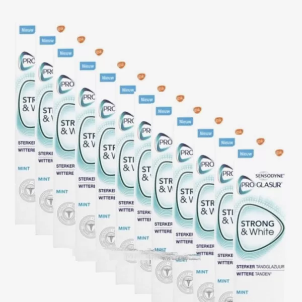 Sensodyne Proglasur Strong & White Tandpasta 12x75ml - Versterkt Tandglazuur, Frisse Mintsmaak, Bescherming tegen Zuren