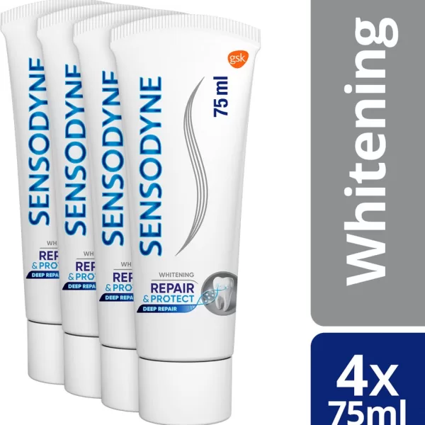 Sensodyne Repair & Protect Whitening Tandpasta 4x75ml - Voor Gevoelige Tanden, Cool Mint, Herstelt en Beschermt, Fluoride Formule