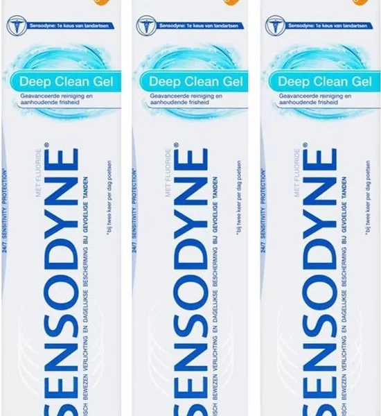 Sensodyne Tandpasta Deep Clean Gel - 3 x 75 ml - Voordeelverpakking voor Gevoelige Tanden, Geavanceerde Reiniging & Langdurige Frisheid