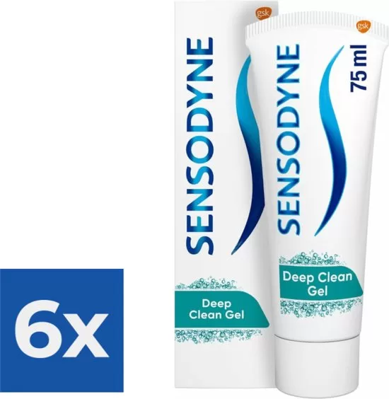 Sensodyne Deep Clean Gel Zahnpasta 75 ml – 6er Vorteilspackung für empfindliche Zähne, mit Fluorid & Whitening-Effekt