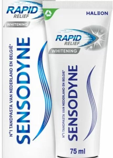 Sensodyne Tandpasta Rapid Relief Whitening 75 ml - Voor gevoelige tanden, snelle pijnverlichting & vlekpreventie, klinisch bewezen formule