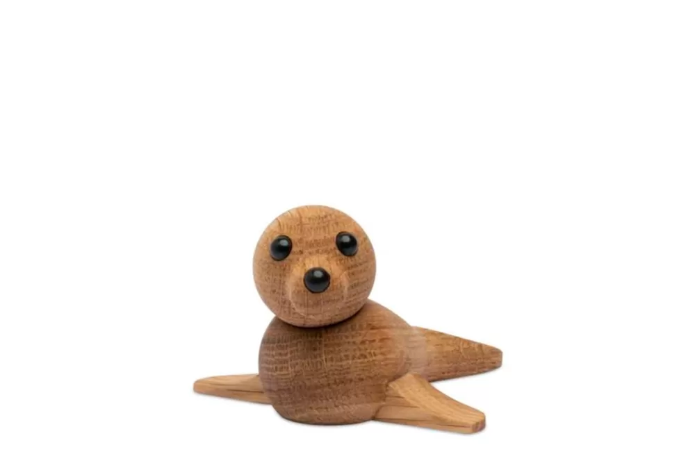 Spring Copenhagen Baby Seal - Handgefertigte Holzfigur in Braun Eiche | Dänisches Design | Beweglicher Kopf | Perfektes Geschenk