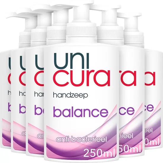 Unicura Antibacteriële Handzeep Balans - Voordeelverpakking 6x250ml - 95% Natuurlijke Ingrediënten - Dagelijkse Bescherming en Verzorging