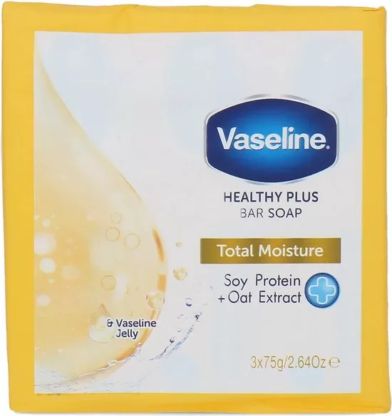 Vaseline Healthy Plus Total Moisture Seife, 3 x 75 g – Feuchtigkeitsspendende Bar Soap für gesunde Hautpflege