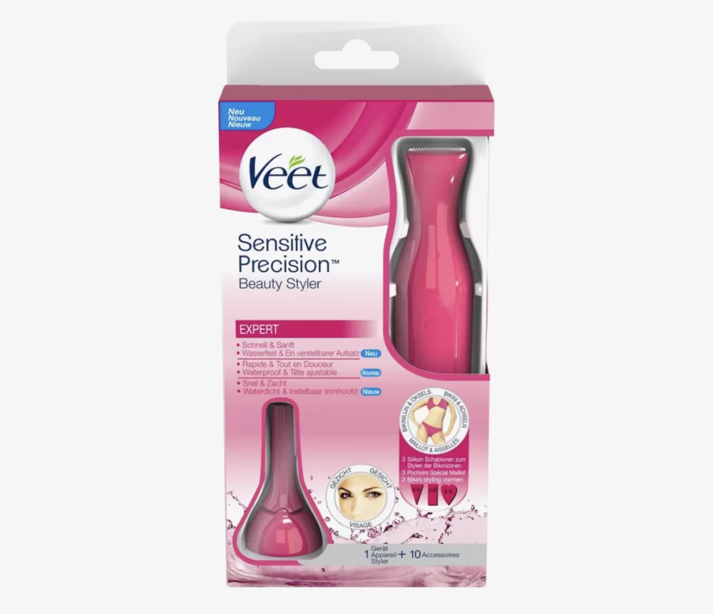 Veet Sensitive Precision Trimmer Expert - Roze, Waterproof, 2-in-1 Trimhoofd, Ideaal voor Wenkbrauwen, Bikinilijn & Gezicht, Inclusief Accessoires