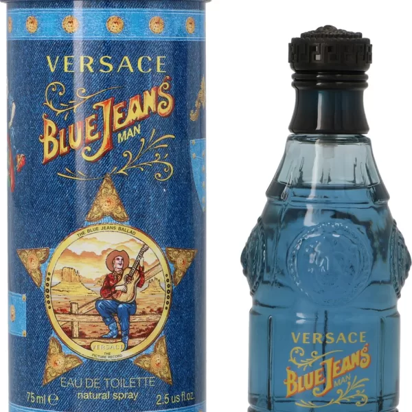 Versace Blue Jeans Eau de Toilette 75 ml – Herenparfum, Kruidig & Houtachtig, Stijlvolle Fles, Jeugdcultuur, Ideaal voor Dagelijks Gebruik