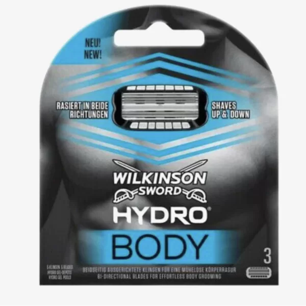 Wilkinson Hydro Body Scheermesjes – 3 Stuks, Bidirectioneel, Hydraterende Gel, Huidbescherming, Geschikt voor Gevoelige Lichaamsdelen