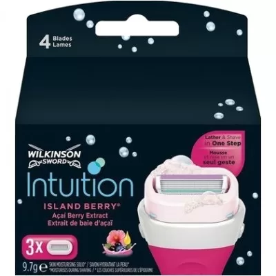 Wilkinson Intuition Island Berry Rasierklingen – 3 Stück, sanfte Pflege für die Haut, frischer Duft, ideal für eine gründliche Rasur