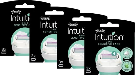 Wilkinson Intuition Sensitive Care Navul Scheermesjes – Voordeelverpakking 4 x 3 Stuks, Aloe Vera & Vitamine E voor Gevoelige Huid