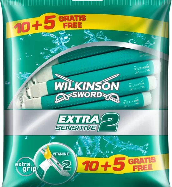 Wilkinson Sword Extra 2 Sensitive Scheermesjes – 15 Stuks – Glad Scheren voor Bakkebaarden, Baarden & Moeilijke Plekken