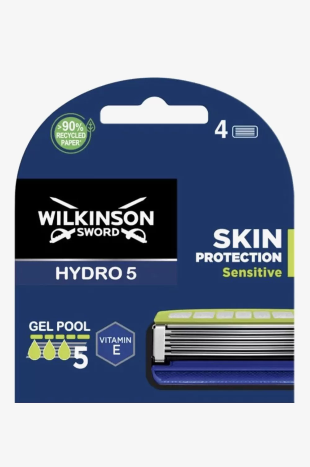 Wilkinson Sword Hydro 5 Scheermesjes - Skin Protection Sensitive, 4 stuks, schokabsorberende technologie, 40% minder frictie, Fliptrimmer