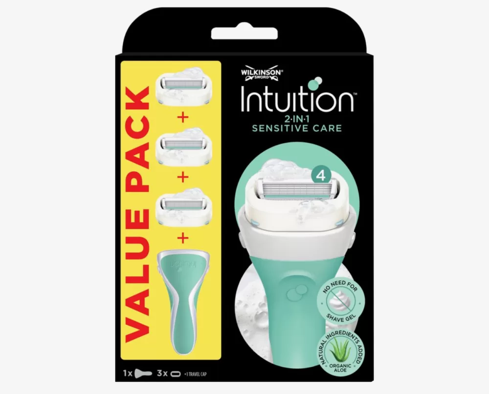 Wilkinson Sword Intuition 2-in-1 Sensitive Care - Scheermes met 3 Navulmesjes & Houder - Schuimt, Scheert & Hydrateert, Ideaal voor Vrouwen