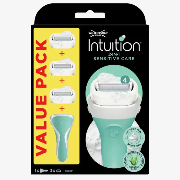 Wilkinson Sword Intuition 2-in-1 Sensitive Care - Scheermes met 3 Navulmesjes & Houder - Schuimt, Scheert & Hydrateert, Ideaal voor Vrouwen