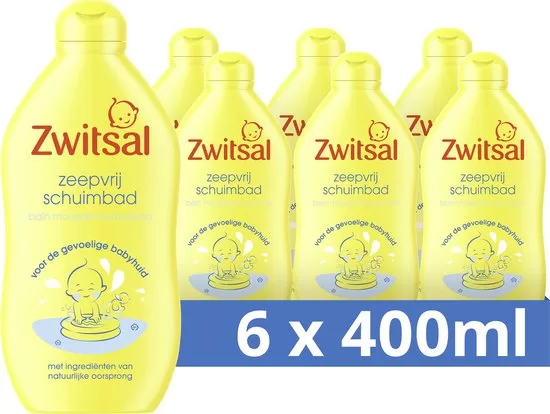 Zwitsal Baby Zeepvrij Schuimbad - 6 x 400 ml - Natuurlijke ingrediënten, pH-huidvriendelijk, dermatologisch getest, 100% gerecycled plastic