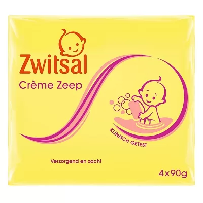 Zwitsal Crème Zeep Baby - 4x90g - Hypoallergeen, pH-neutraal, Dermatologisch getest, Beschermt tegen uitdrogen, Parabenenvrij, Zachte handjes