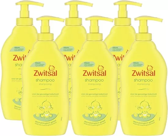 Zwitsal Baby Shampoo Regular - 6 x 400 ml, mild & anti-prik, voor gevoelige huid, zonder kleurstoffen, dermatologisch getest, vertrouwde geur