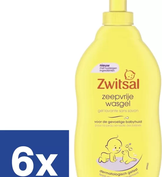 Zwitsal Zeepvrije Wasgel 6 x 400 ml - Hypoallergeen, pH-neutraal, kalmerend met kamille-extract, dermatologisch getest, ideaal voor baby's.