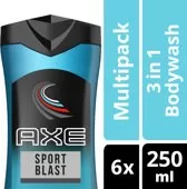 AXE Sport Blast Douchegel 3 in 1 - 6 x 250ml - Verfrissende Citrusgeur voor Lichaam, Gezicht en Haar - Voordeelverpakking