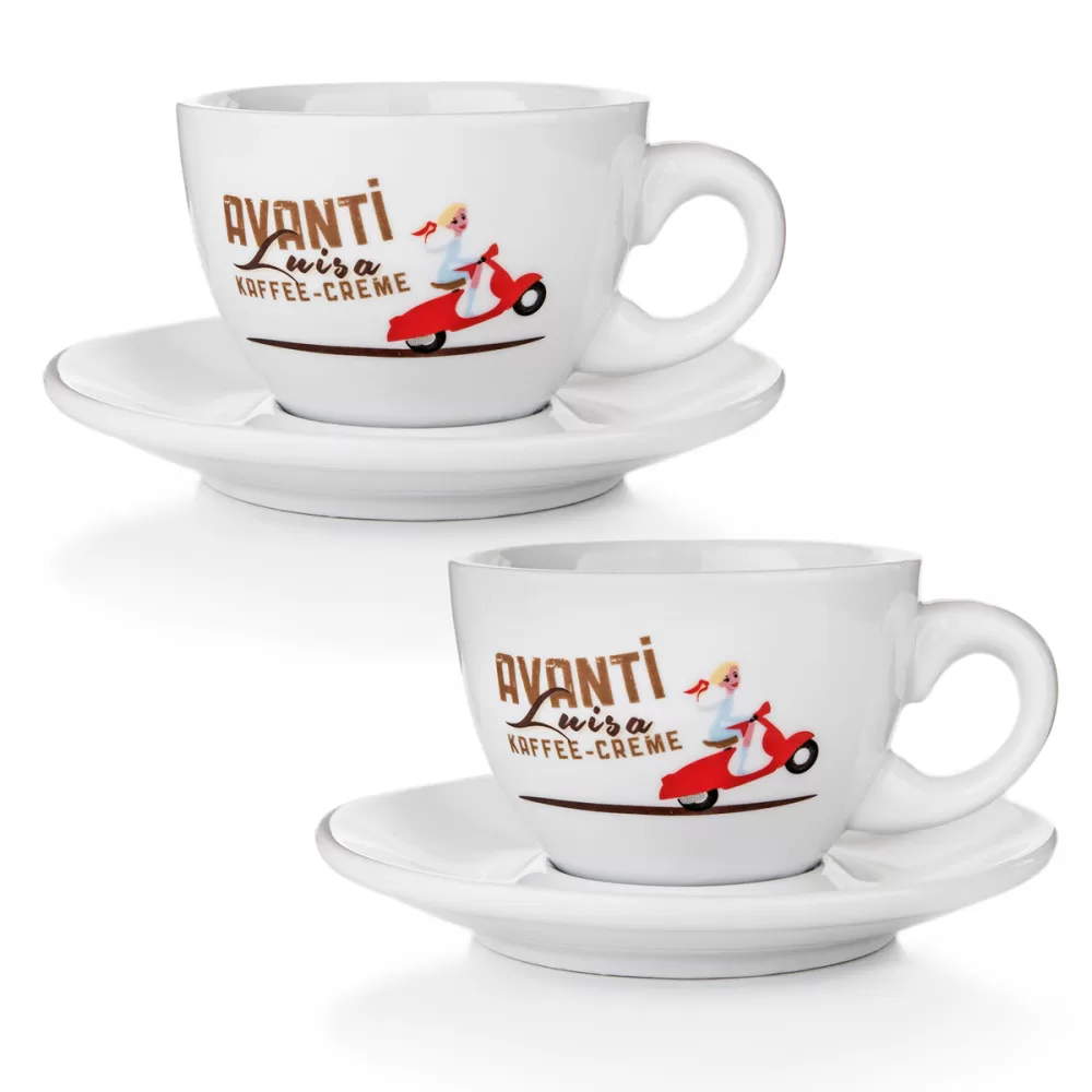 Caffè Avanti LUISA Cappuccinotassen 2er Set - Robuste, dickwandige Tassen mit Untertellern, 180 ml, elegantes Design, ideal für Kaffee-Liebhaber