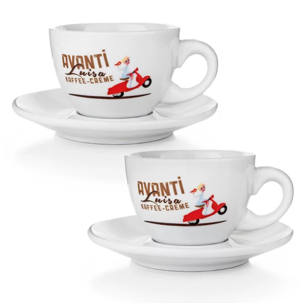 Caffè Avanti LUISA Cappuccinotassen 2er Set - Robuste, dickwandige Tassen mit Untertellern, 180 ml, elegantes Design, ideal für Kaffee-Liebhaber