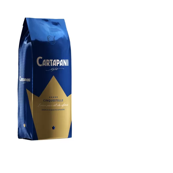 Caffè Cartapani Cinquestelle 1000g Bohnen - 90% Arabica, 10% Robusta, dunkle Röstung, intensives Aroma, ideal für Espresso & Vollautomaten