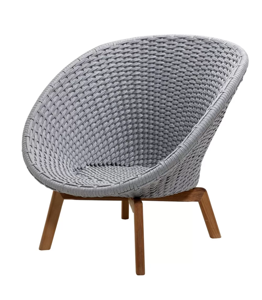 Cane-line Peacock Loungesessel mit Teakholz-Beinen, Soft Rope in Light Grey, wetterbeständig, modern & komfortabel, 91x93x87 cm