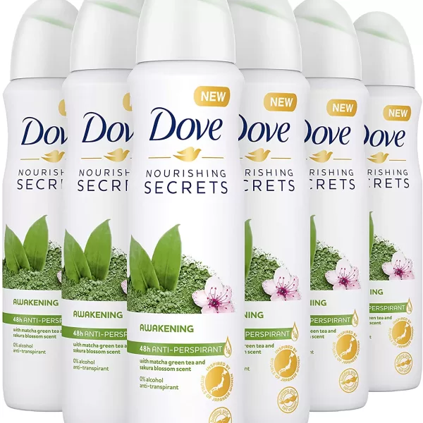 Dove Matcha & Sakura Anti-Transpirant Deodorant, 6x150ml - 48h Schutz, ¼ Hydratisierende Creme, 0% Alkohol, milde Formel für empfindliche Haut