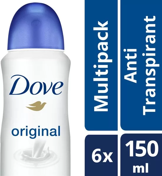 Dove Original Anti-transpirant Spray 6x150ml - 48Uurs Bescherming, Hydraterende Crème, Vitamine E, Voor Zachte en Gladde Huid