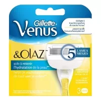 Gillette Venus & Olaz Scheermesjes voor Dames - 3 Stuks, 5 Mesjes per Scheermes, Inclusief Scheergel-Kussentjes voor Hydratatie