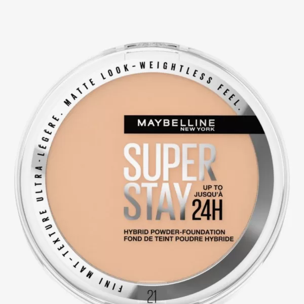 Maybelline SuperStay 24H Hybrid Poeder Foundation 21 - Matte Dekking, Waterproof, Langhoudend, Superlichte Textuur, 10g