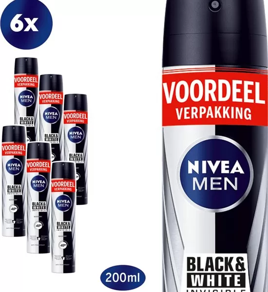 NIVEA MEN Invisible Deodorant Spray 6x150ml - Geen Witte Strepen, Geen Gele Vlekken, 48 Uur Bescherming, Alcoholvrij, Voordeelverpakking