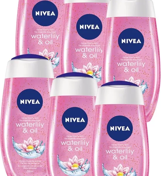 NIVEA Waterlily & Oil Douchegel Voordeelverpakking - 6x250ml - Verfrissende, hydraterende douchegel met verzorgende olieparels & geur.