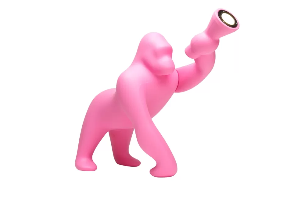 Qeeboo Kong XS Tischleuchte in Bright Pink - Verstellbarer Arm, Gorilla Design, Innenbereich, von Stefano Giovannoni - Trendige Deko für Ihr Zuhause