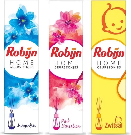 Robijn Home Geurstokjes 3 stuks - Morgenfris - Pink - Zwitsal - 45 ml - Frisse geur voor elk interieur - Perfecte geurverspreider