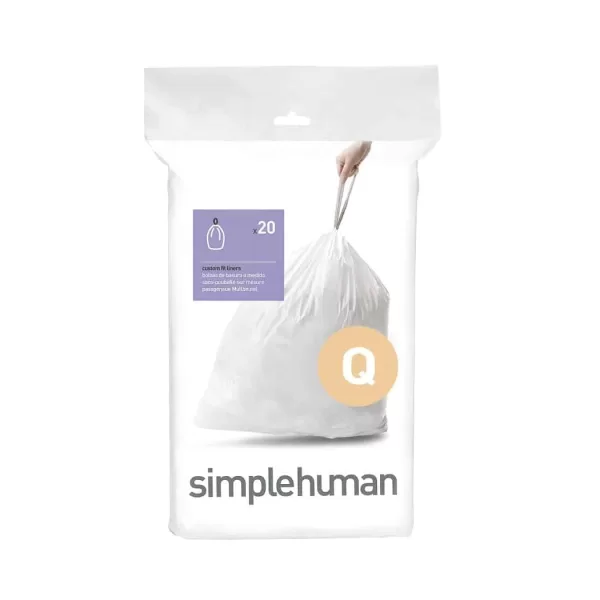 Simplehuman Müllbeutel Code Q, passgenau für Sensor- & Treteimer, starke Doppelnähte, schnelles Entnehmen, 100% rissfest, 30 Stück