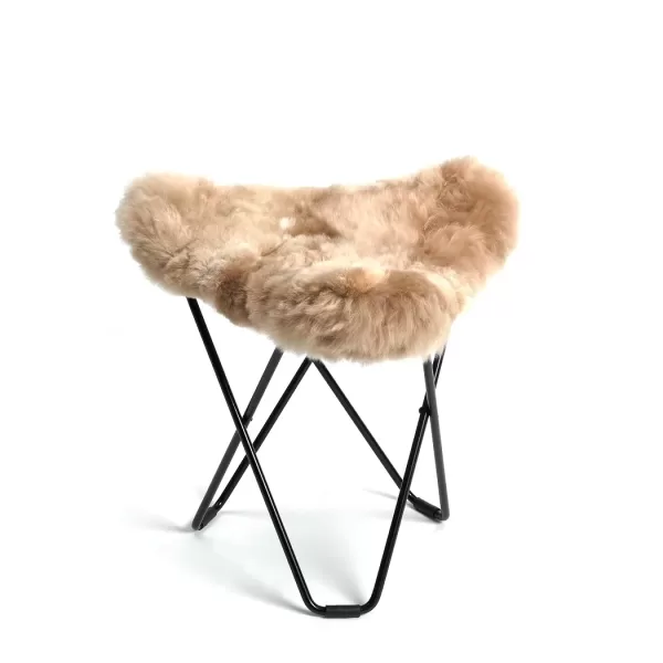 WEICH Couture Alpaca Butterfly Ottomane MARIPOSA | 100% Royal Alpaca-Fell | Champagner | Inkl. Gestell | Designklassiker & Lounge Chair