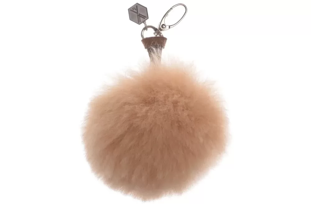 WEICH Couture Alpaca Pompon CLAVE Schlüsselanhänger - 100% Royal Alpaca, Champagner, atmungsaktiv, hypoallergen, Geschenkbox