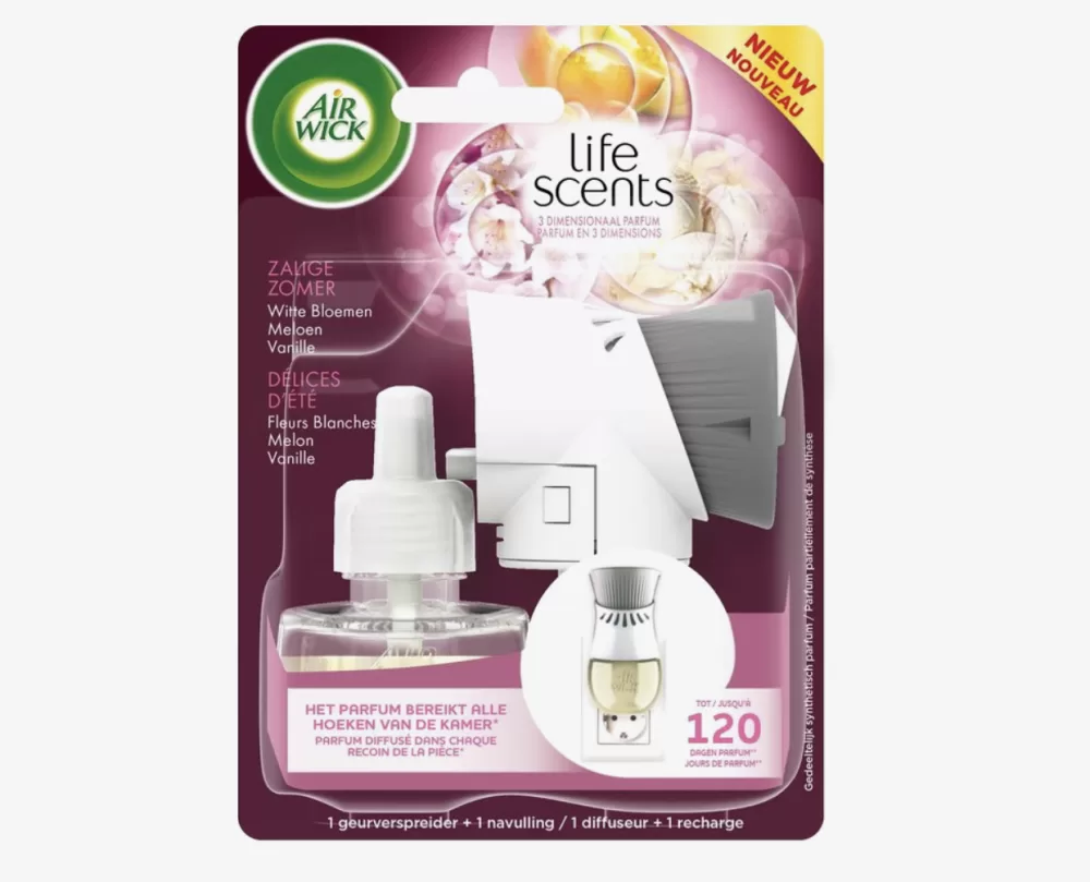 Air Wick Elektrische Geurverspreider Life Scents Zalige Zomer Starterkit 19ml - Luchtverfrisser met zoete bloemen, meloen & vanille, 120 dagen geur!