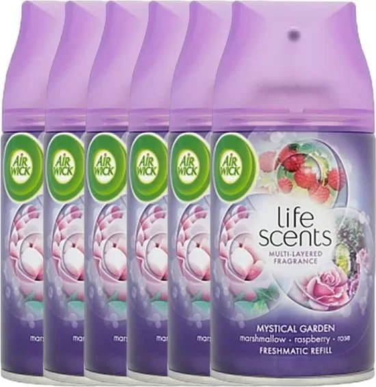 Airwick Freshmatic Max Navulling Mystical Garden - 6 Stuks, Multi Layered Fragrance met Marshmallow, Framboos & Wilde Roos