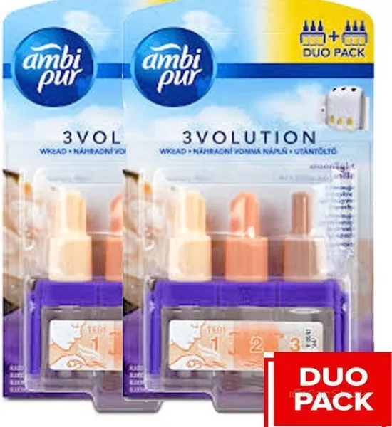 Ambi Pur 3Volution Duo Pack Moonlight Vanilla - 2 Stuks Elektrische Luchtverfrisser, 90 Dagen Geurverspreiding, Ideaal voor Huis & Kantoor