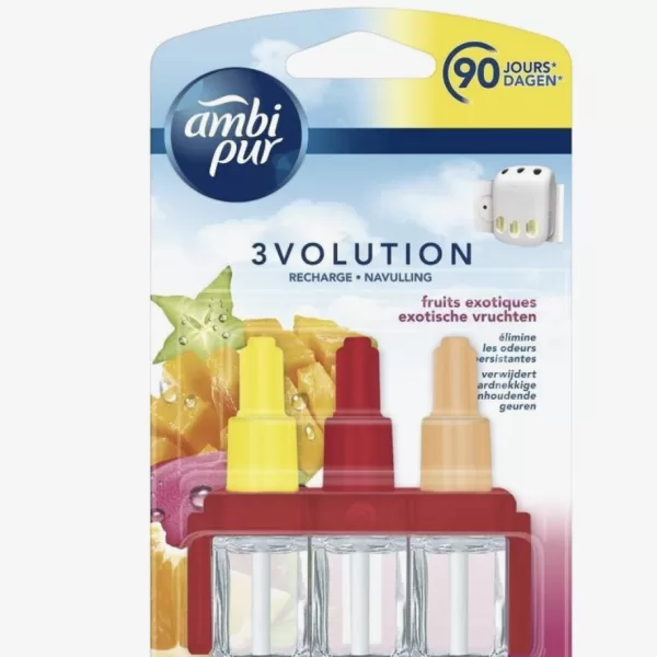 Ambi Pur 3Volution Navulling Tropical Fruits - Elektrische Luchtverfrisser, Elimineert Geurtjes, 90 Dagen, 20ml, Regelbare Geurintensiteit