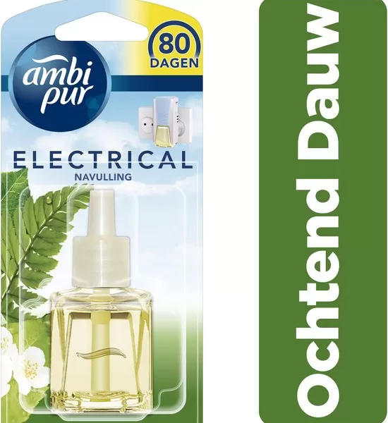 Ambi Pur Elektrische Luchtverfrisser Navulling 20ml - Ochtend Dauw, 80 dagen frisse geur, Odourclear-technologie voor hardnekkige geuren