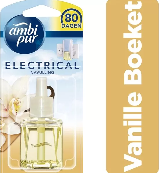 Ambi Pur Elektrische Luchtverfrisser Navulling Vanille Boeket 20ML - 80 Dagen Frisse Geur, Odourclear Technologie, Ideaal voor Thuis